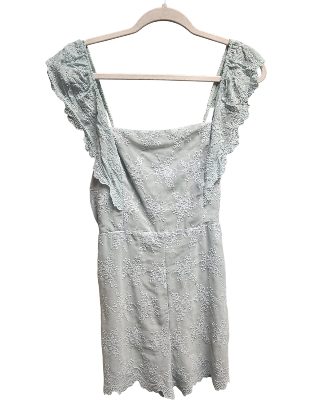 Lush Blush Lace Ruffle Romperย Mint Green Sz.M